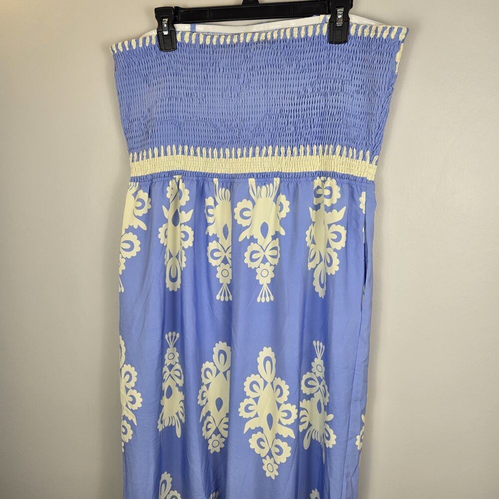 Off Shoulder Ruched High Waist Jumpsuit Wide Leg Detach Straps XXL Blue Wht NEW - Picture 5 of 13
